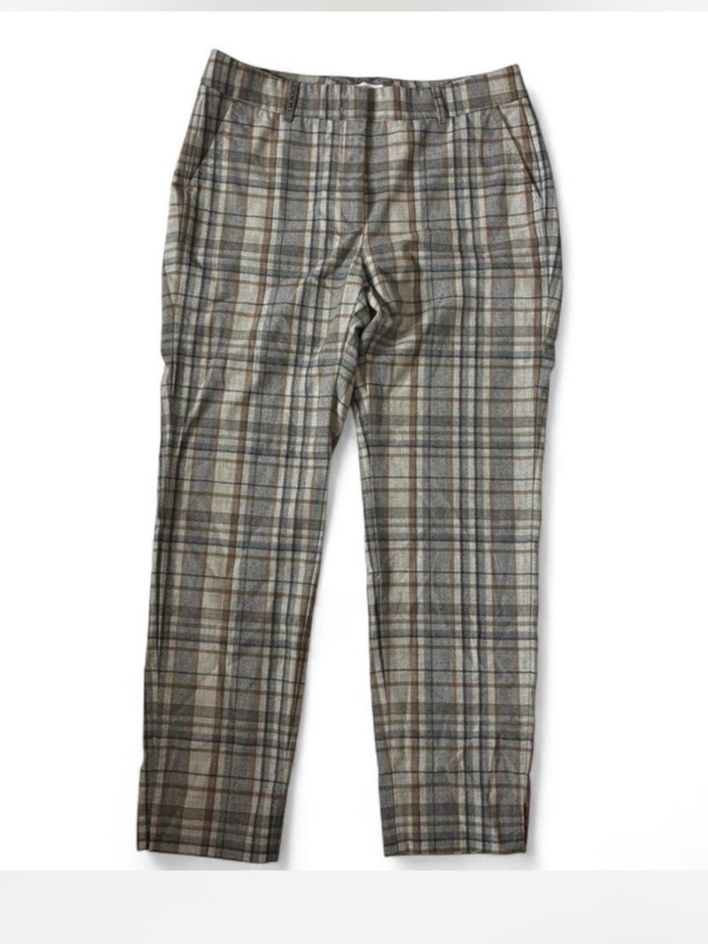 Pesterico Wool Blend Preppy Grey Plaid Tailored Trouser Pants